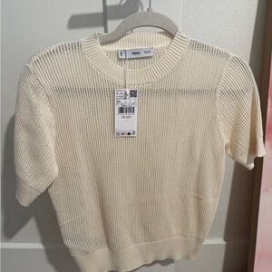 MNG Cream Knit Short Sleeve Sweater